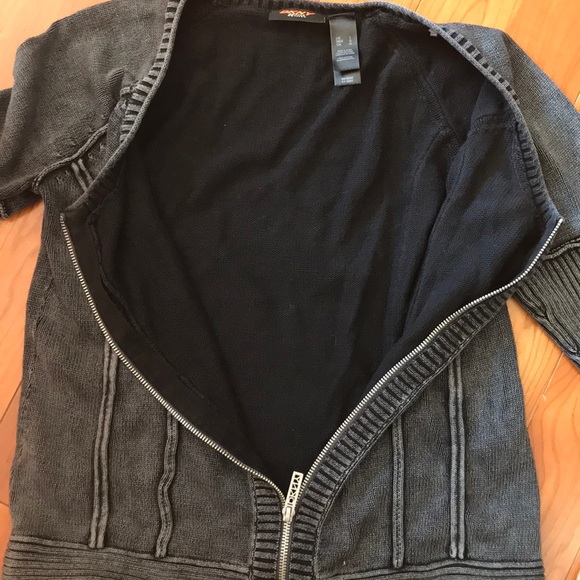 Grey Knit Acid Wash Zip Cropped Sweater - Picture 7 of 7